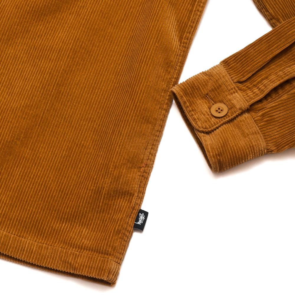 Stüssy Wide Cord Shirt Golden Brown at shoplostfound, cuff