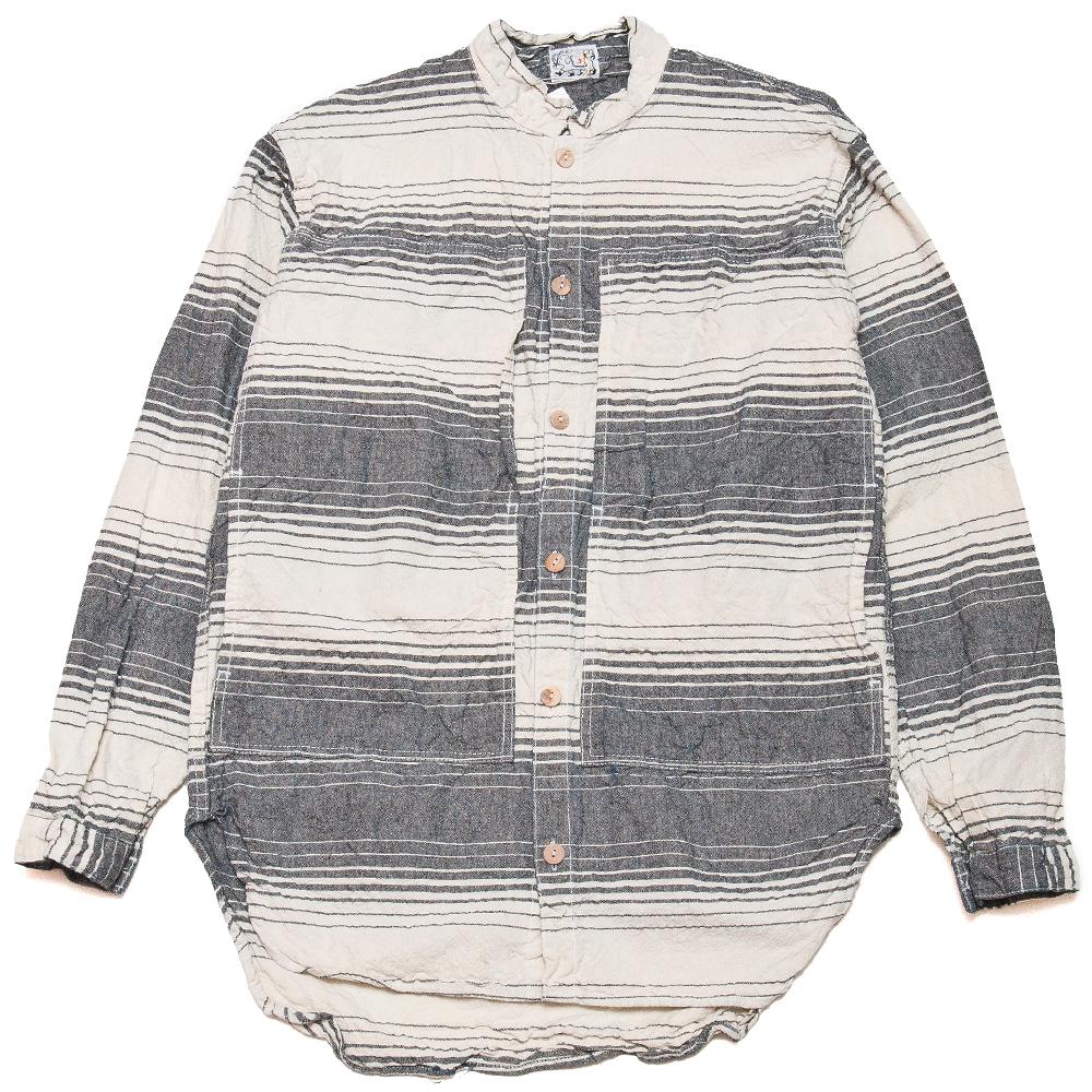 Tender Periscope Pocket Tail Shirt Indigo Doppler Stripe Calico Rinse at shoplostfound, front