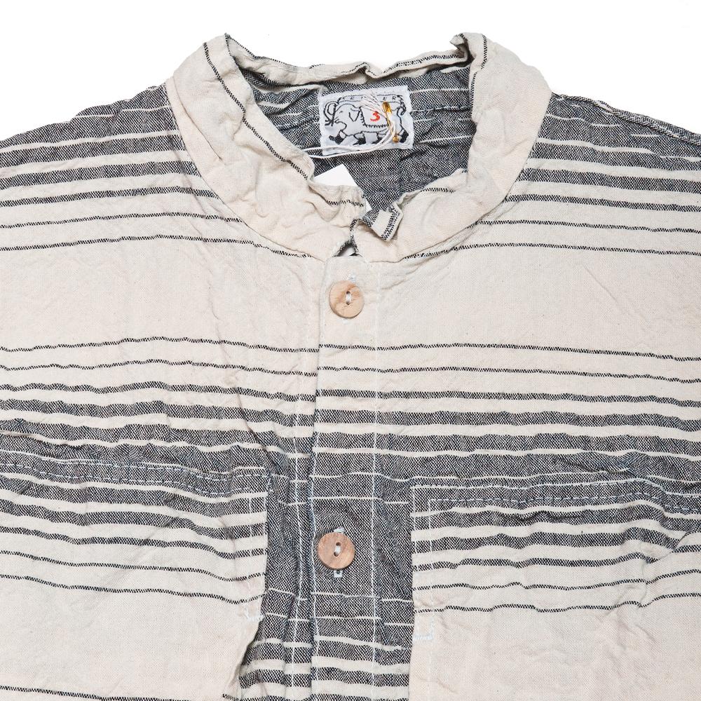 Tender Periscope Pocket Tail Shirt Indigo Doppler Stripe Calico Rinse at shoplostfound, neck