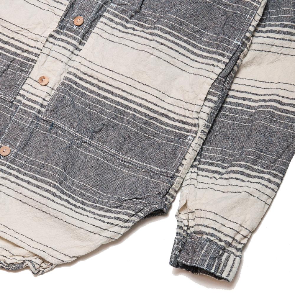 Tender Periscope Pocket Tail Shirt Indigo Doppler Stripe Calico Rinse at shoplostfound, cuff