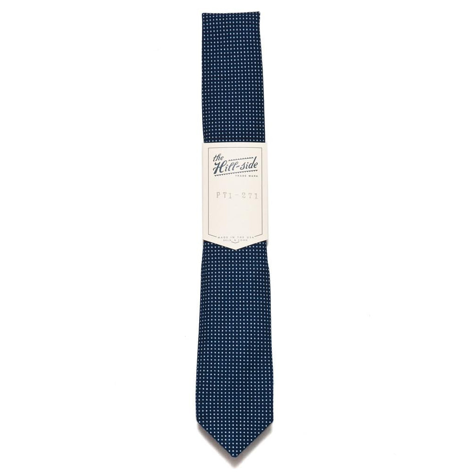 The Hill-side PT1-271 - Standard Pointed Tie Indigo Wabash Polka Dot at shoplostfound, front
