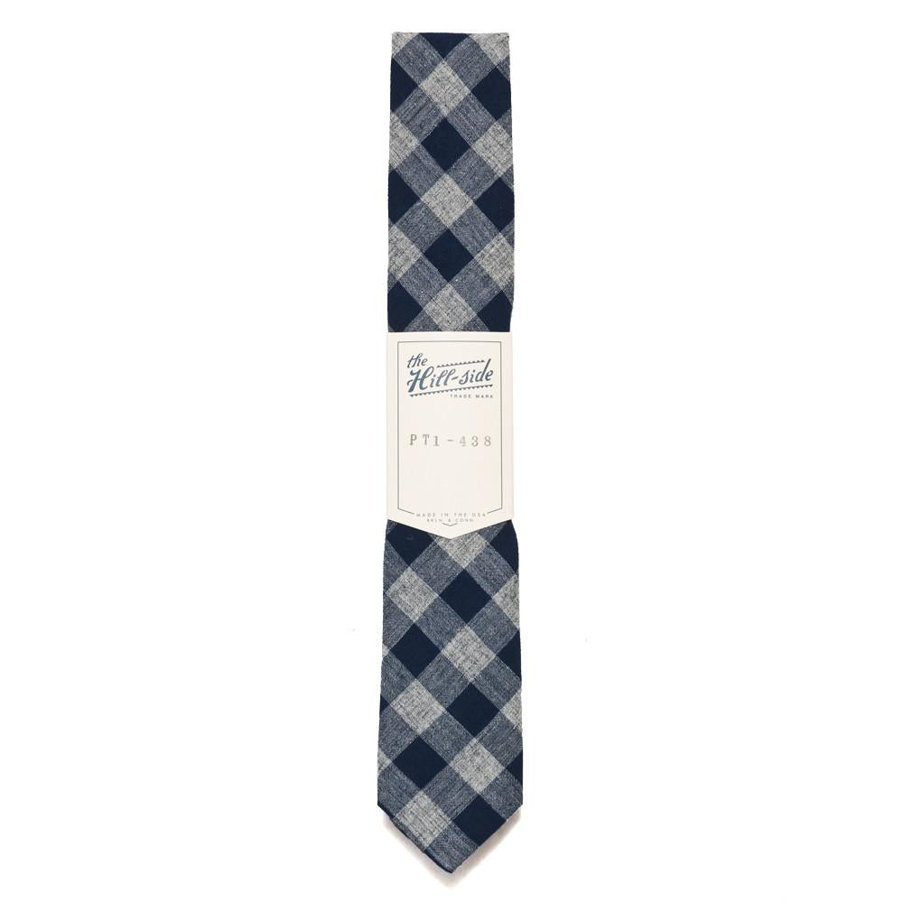 The Hill-side PT1-438 - Standard Pointed Tie Buffalo Check Indigo/Grey