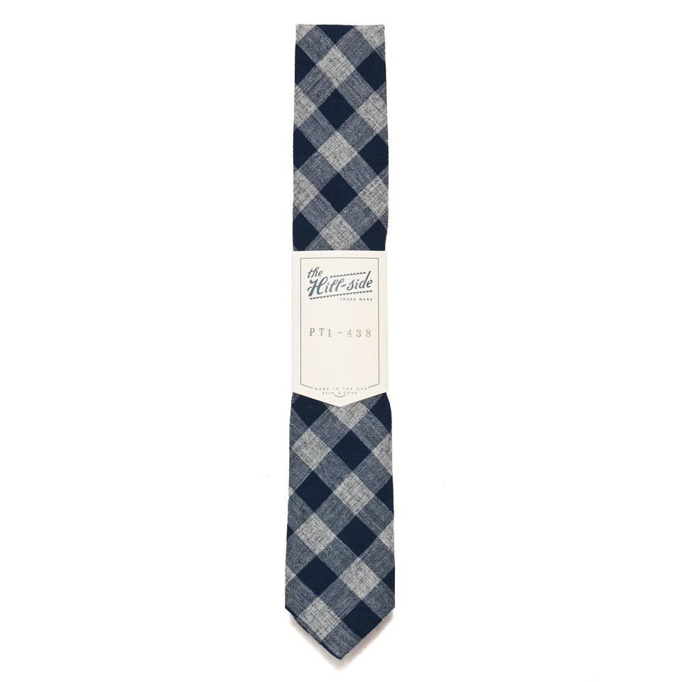 The Hill-side PT1-438 - Standard Pointed Tie Buffalo Check Indigo/Grey