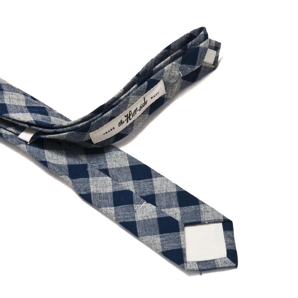 The Hill-side PT1-438 - Standard Pointed Tie Buffalo Check Indigo/Grey