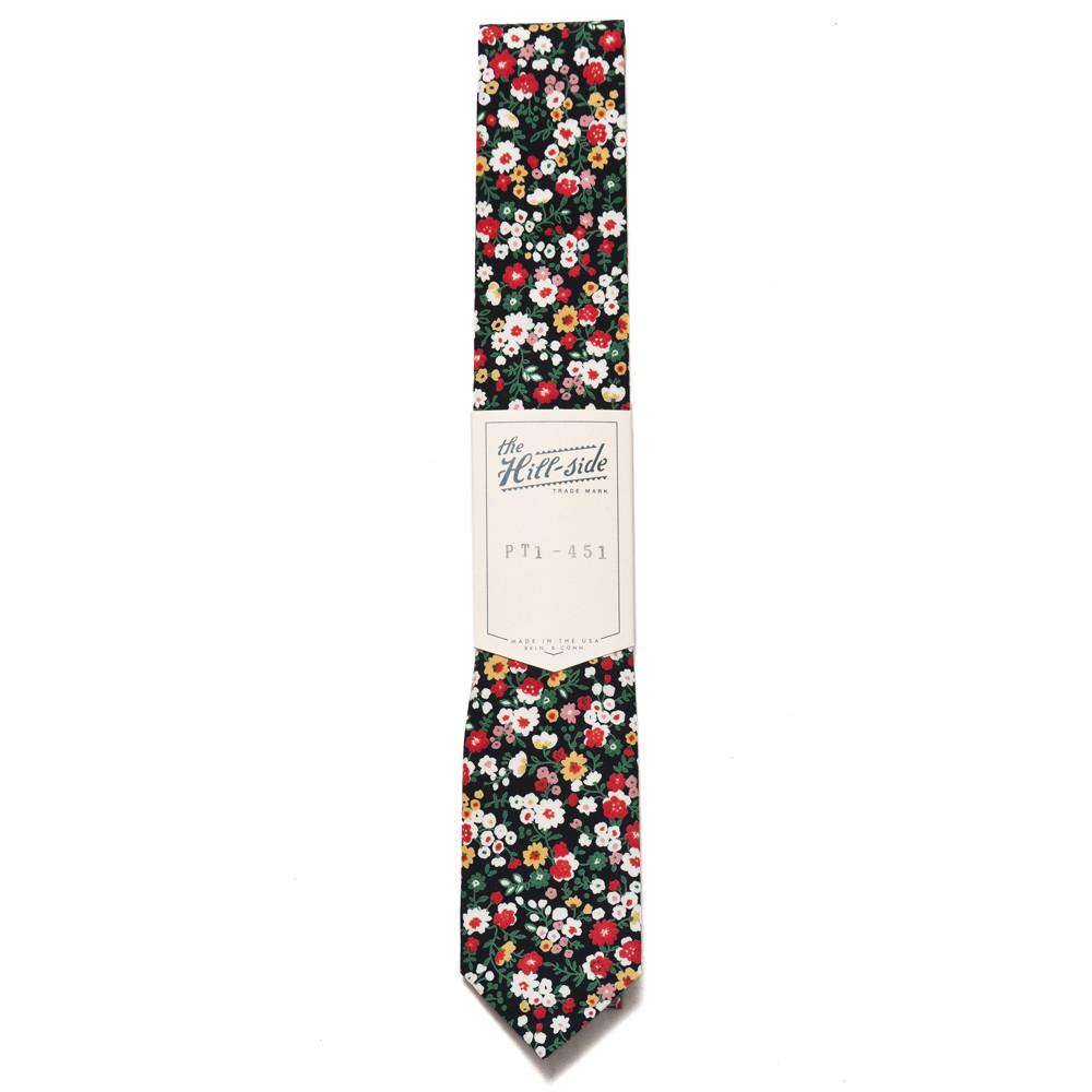 The Hill-side PT1-451 - Small Flowers Standard Pointed Tie Black at shoplostfound, front