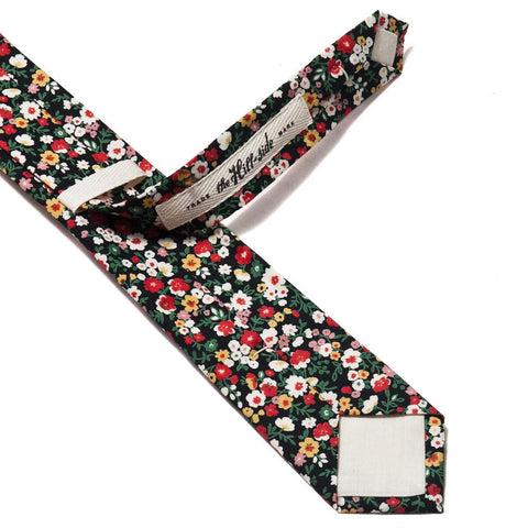 The Hill-side PT1-451 - Small Flowers Standard Pointed Tie Black at shoplostfound, front