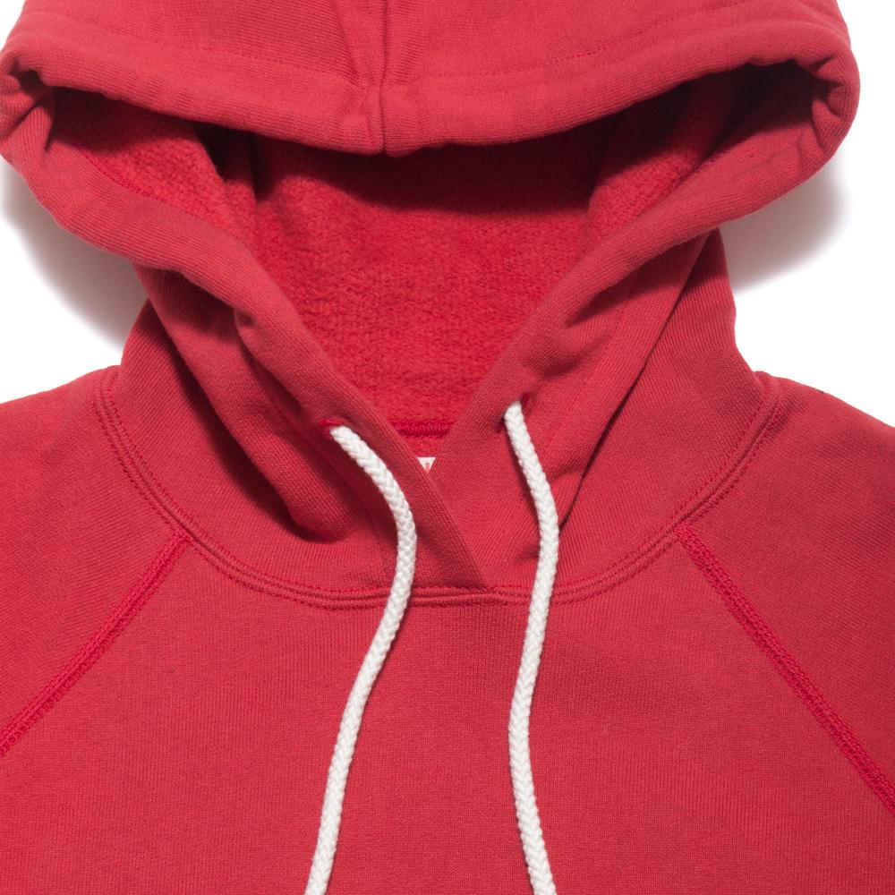 The Real McCoy’s 10oz Hooded Sweat Red MC15011 at shoplostfound, neck