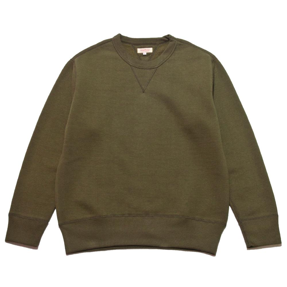 The Real McCoy’s Loopwheel Crewneck Sweatshirt Olive at shoplostfound, front