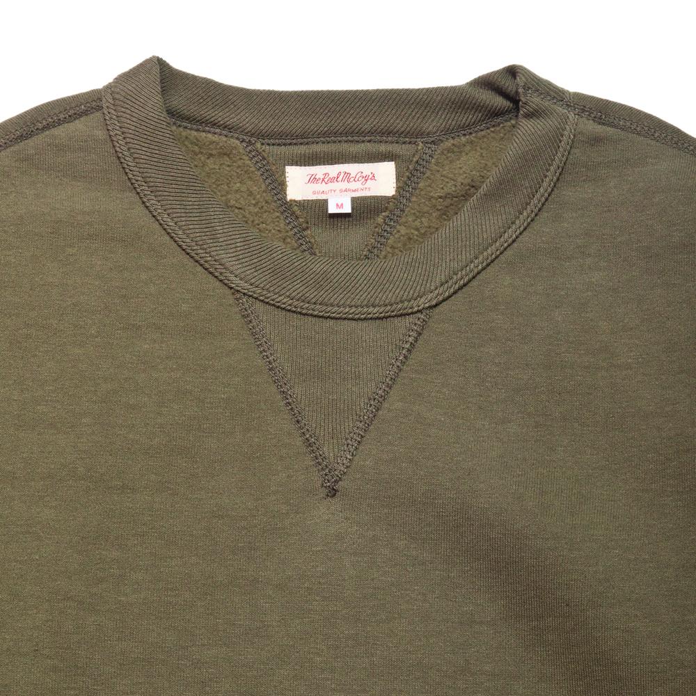 The Real McCoy’s Loopwheel Crewneck Sweatshirt Olive at shoplostfound, neck