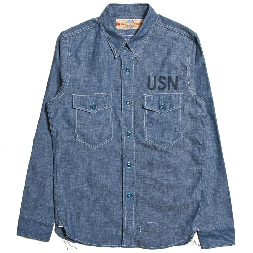 The Real McCoy’s MS10102 U.S. Navy Chambray Shirt at shoplostfound in Toronto, front