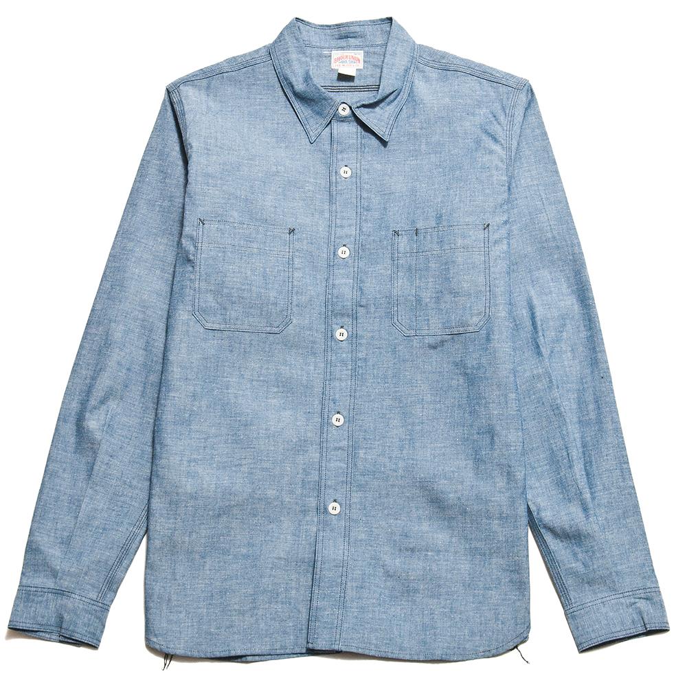 The Real McCoy's 8 HU Chambray Serviceman Shirt Blue at shoplostfound, front