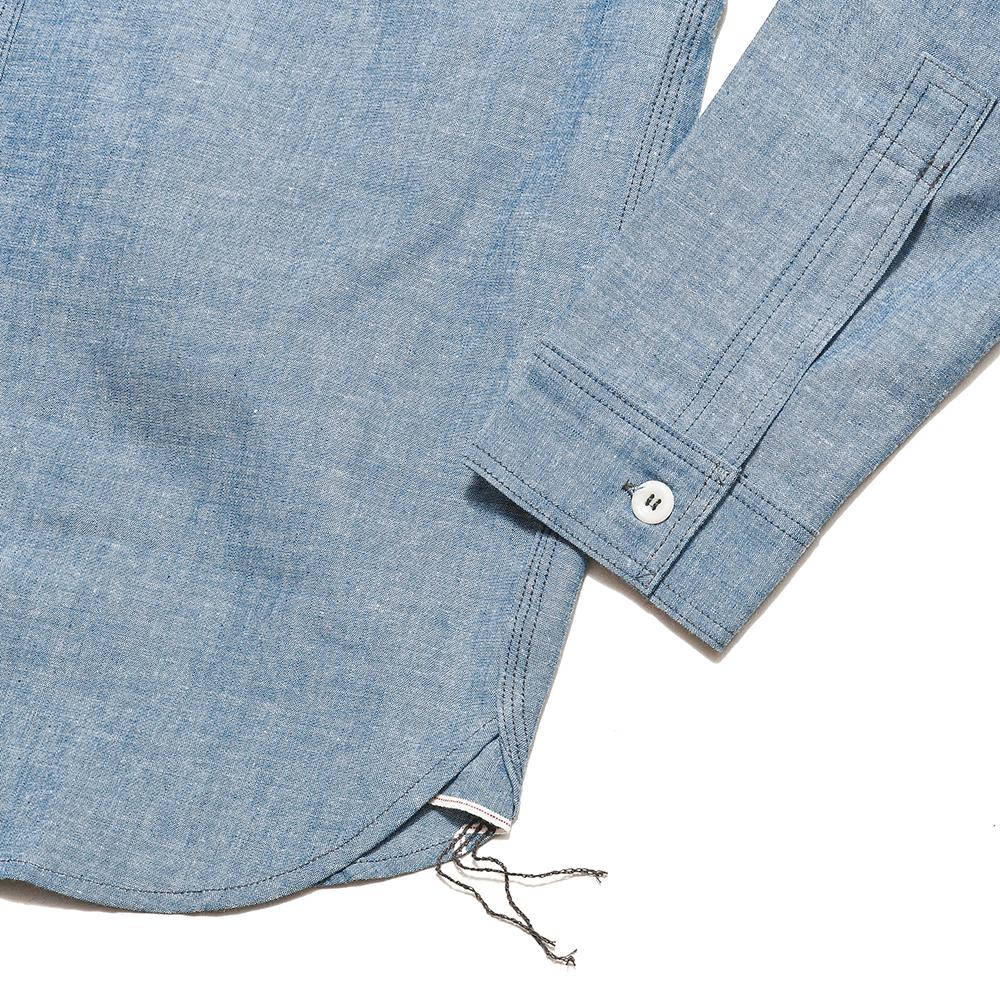 The Real McCoy's 8 HU Chambray Serviceman Shirt Blue at shoplostfound, cuff