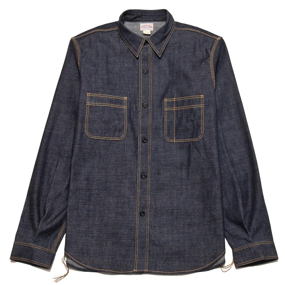 The Real McCoy's 8HU Denim Serviceman Shirt Raw at shoplostfound, front