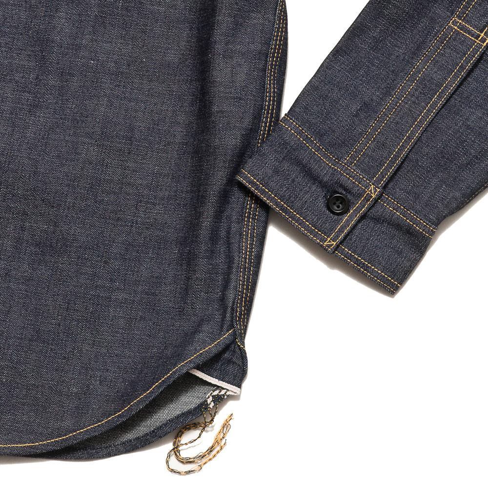 The Real McCoy's 8HU Denim Serviceman Shirt Raw at shoplostfound, cuff