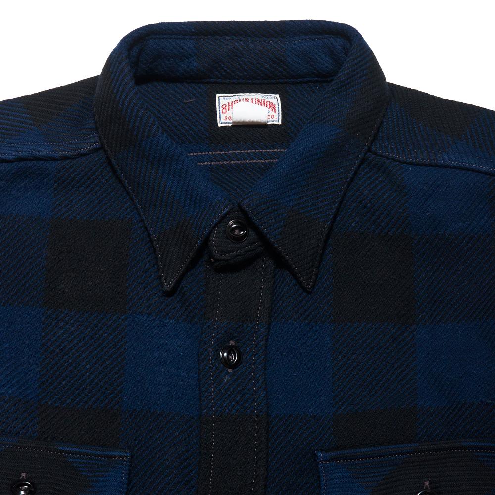 The Real McCoy's 8HU Flannel Shirt Blue MS17105 at shoplostfound, neck