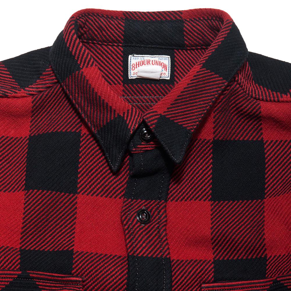 The Real McCoy's 8HU Flannel Shirt Red MS17105 at shoplostfound, neck