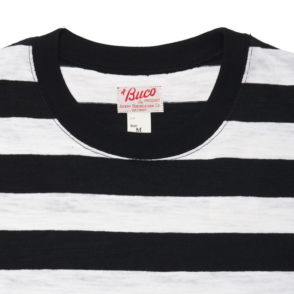 The Real McCoy's Buco Striped Tee Black/White at shoplostfound, neck