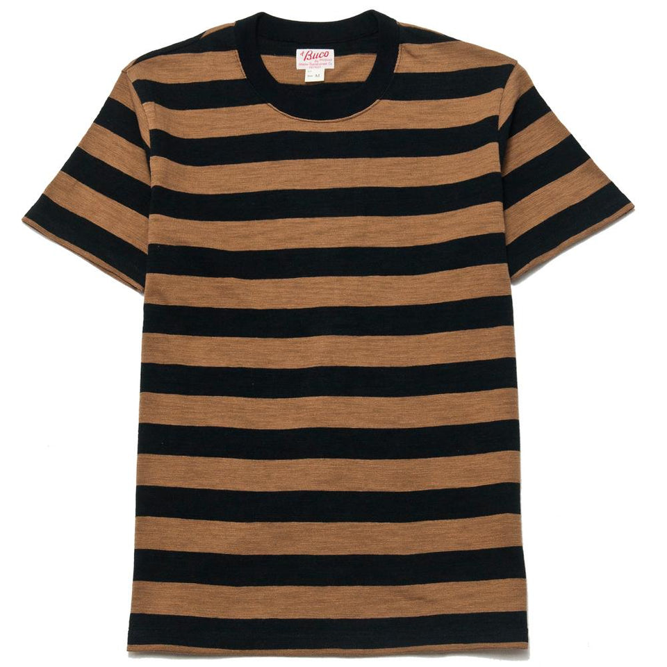 The Real McCoy's Buco Striped Tee Brown/Black at shoplostfound, front