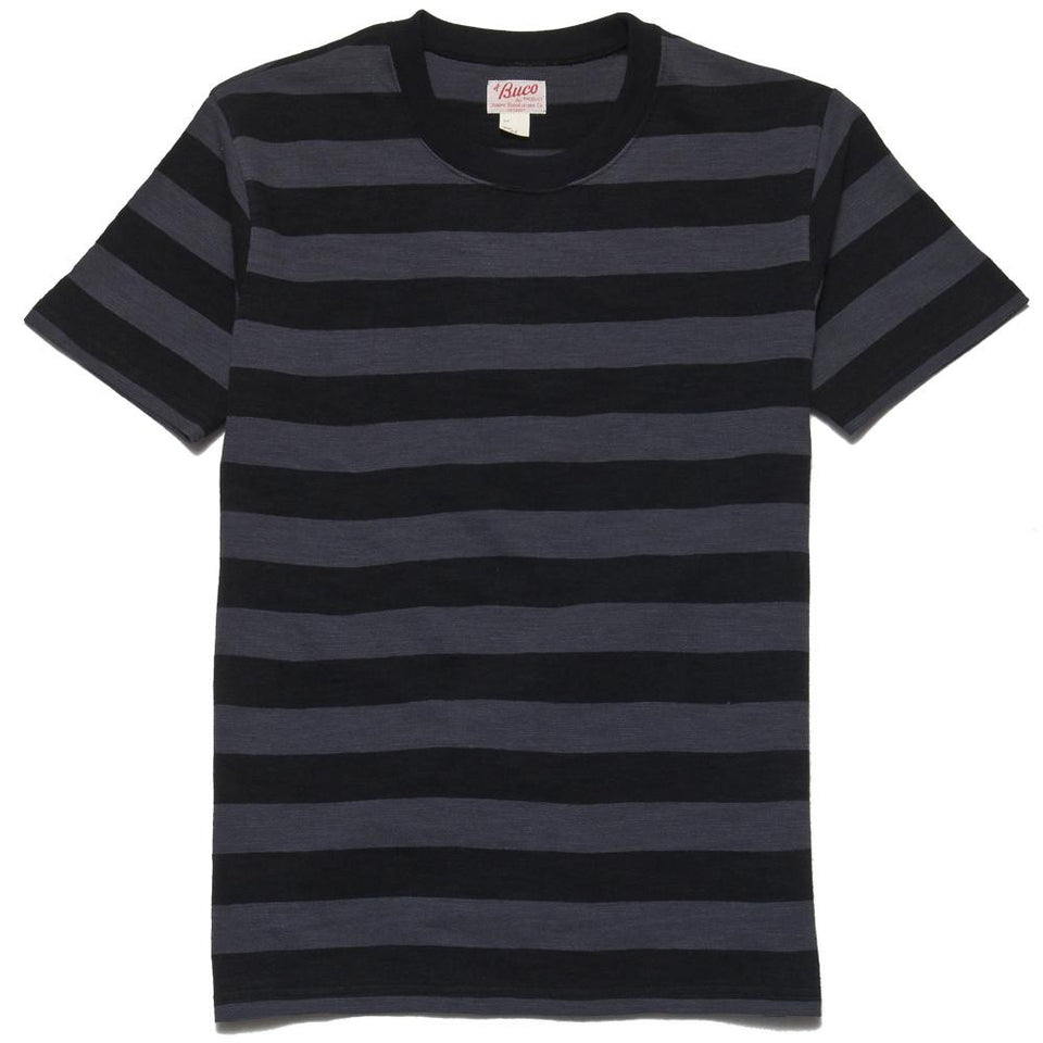 The Real McCoy's Buco Striped Tee Grey/Black at shoplostfound, front