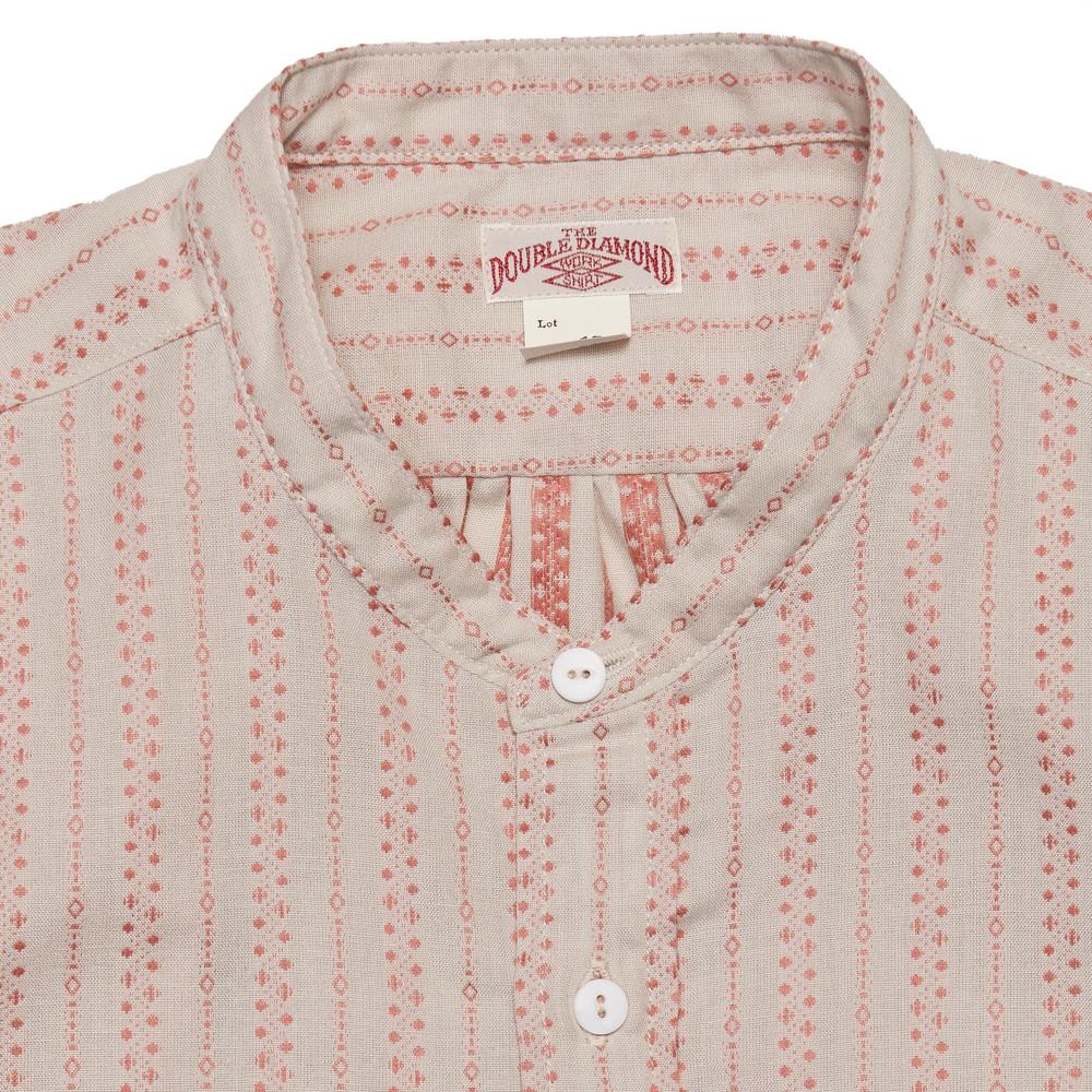 The Real McCoy's Double Diamond Band Collar Shirt Ivory at shoplostfound, neck