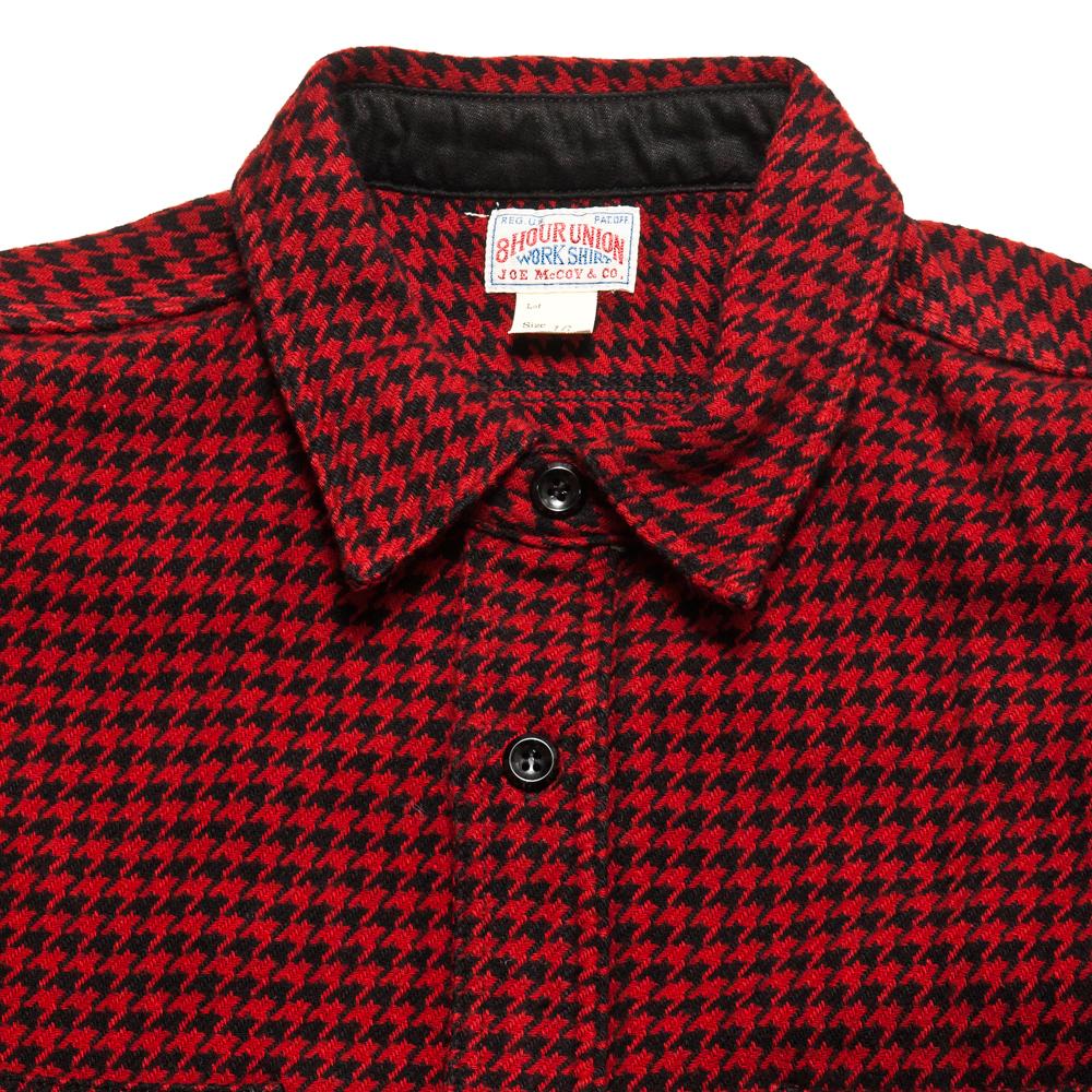 The Real McCoy's Houndstooth Shirt Red/Black at shoplostfound, neck