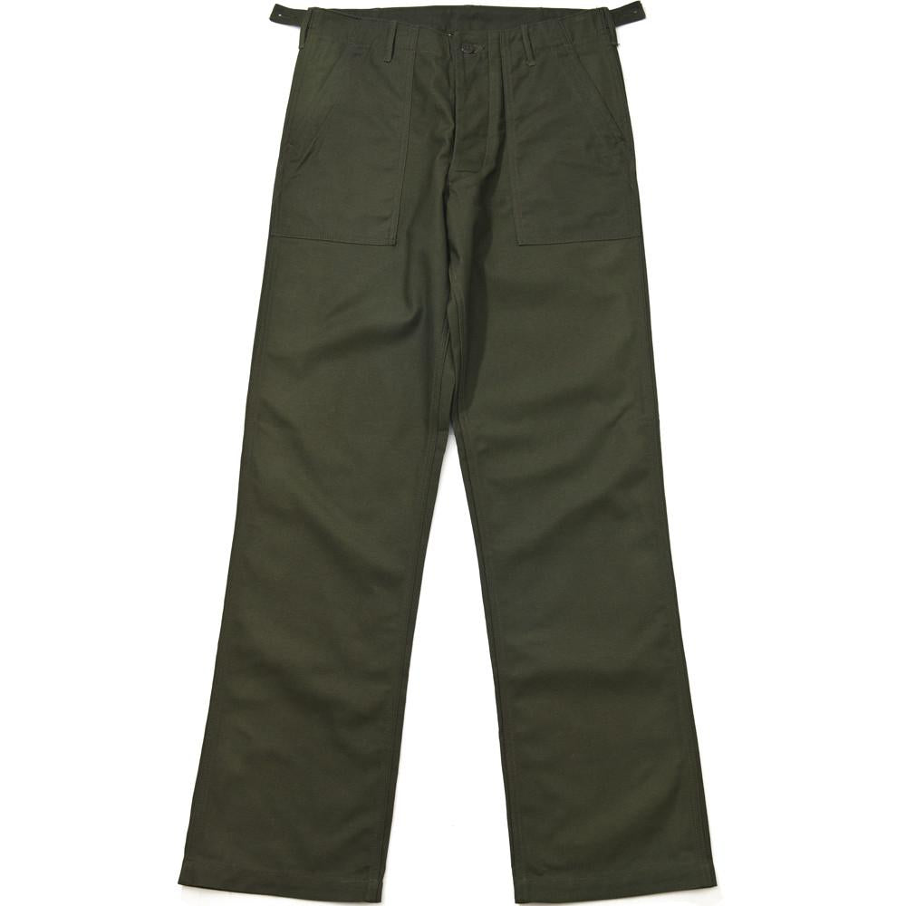 The Real McCoy's Military Sateen Trousers OG107 Olive Green at shoplostfound in Toronto, front