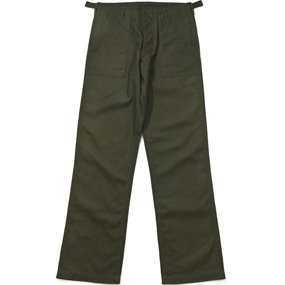 The Real McCoy's Military Sateen Trousers OG107 Olive Green at shoplostfound in Toronto, front