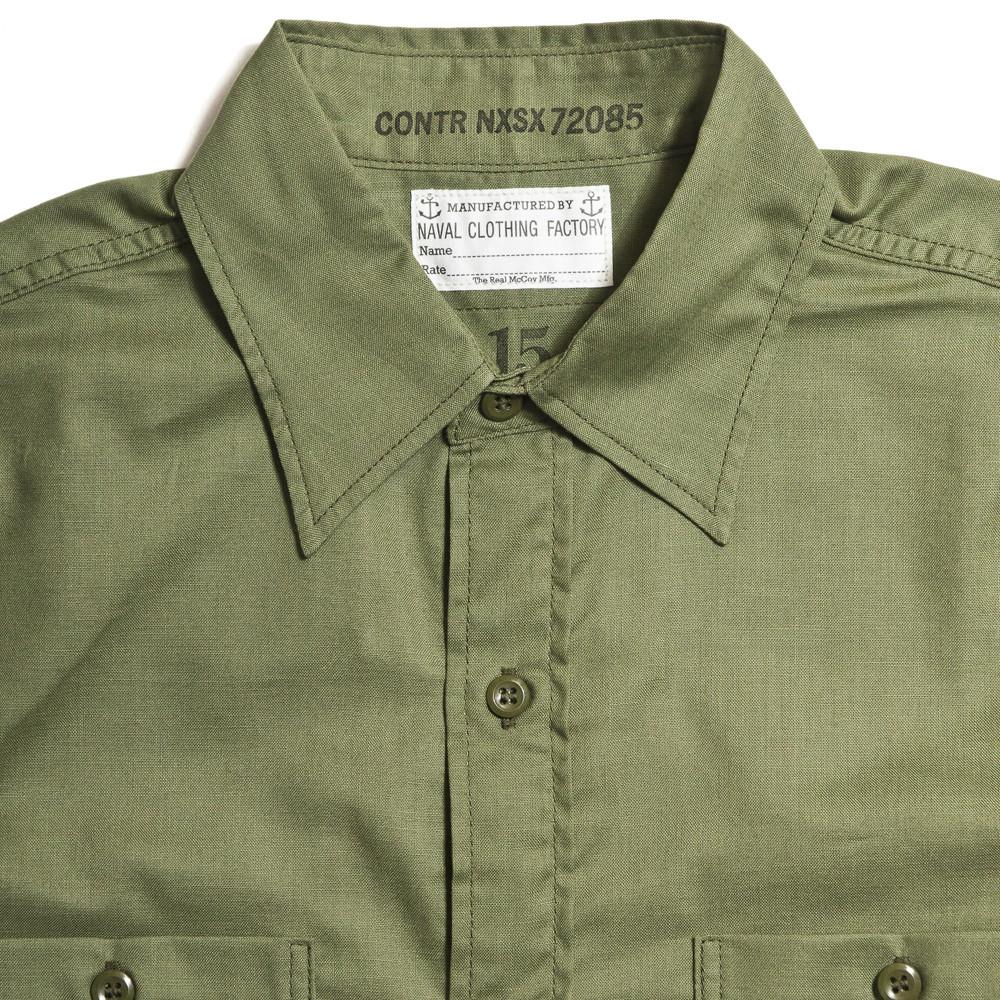 The Real McCoy's MS10103 N-3 Utility Shirt Olive at shoplostfound in Toronto, collar