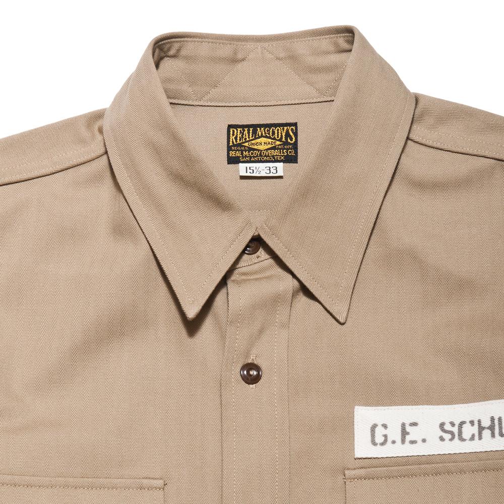 The Real McCoy's M-38 Parachute Shirt Khaki MS17104 at shoplostfound, neck