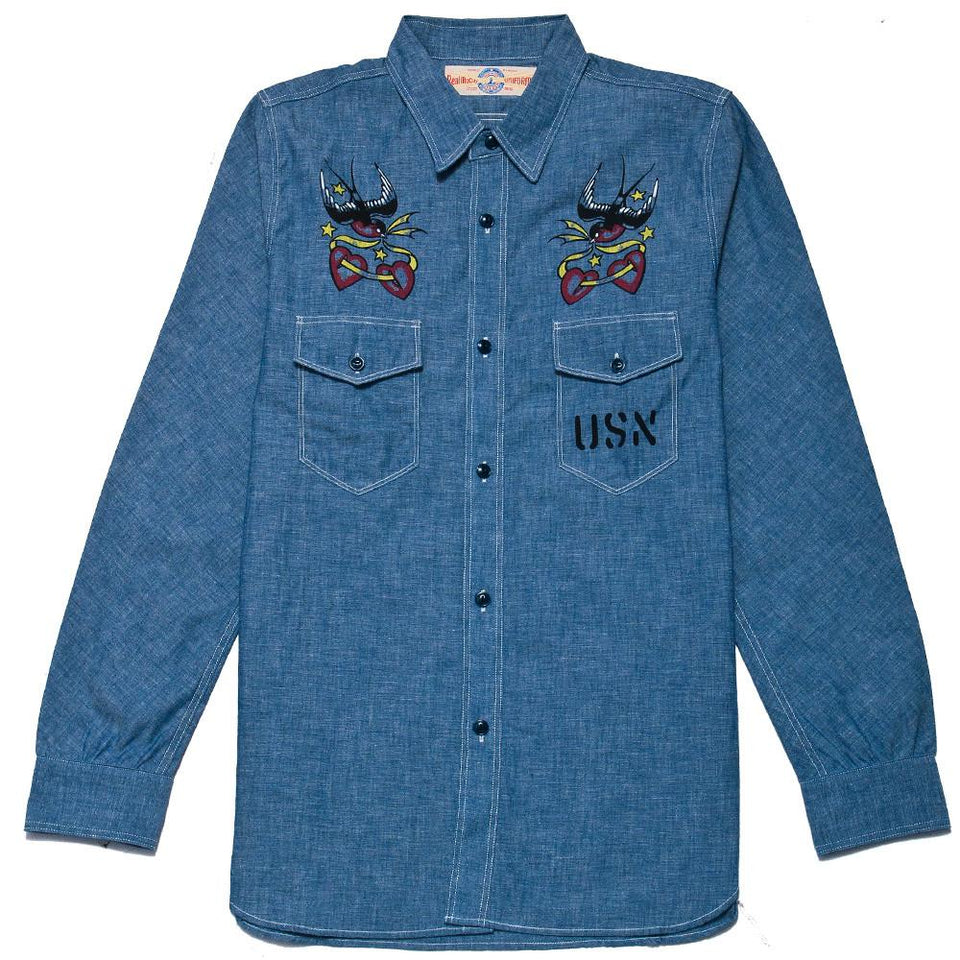 The Real McCoy's MS17002 U.S.N. Chambray Swallows Shirt at shoplostfound, front