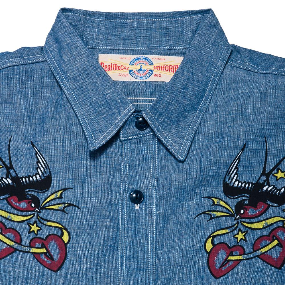 The Real McCoy's MS17002 U.S.N. Chambray Swallows Shirt at shoplostfound, neck