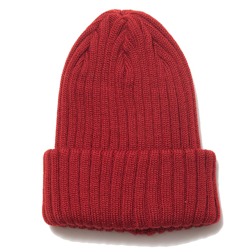 The Real McCoy's Wool Bronson Knit Cap Crimson at shoplostfound, front