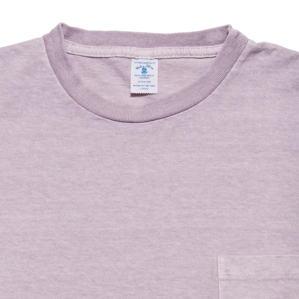 Velva Sheen Crew Neck Dyed Pocket T-Shirt Purple Grey at shoplostfound, neck