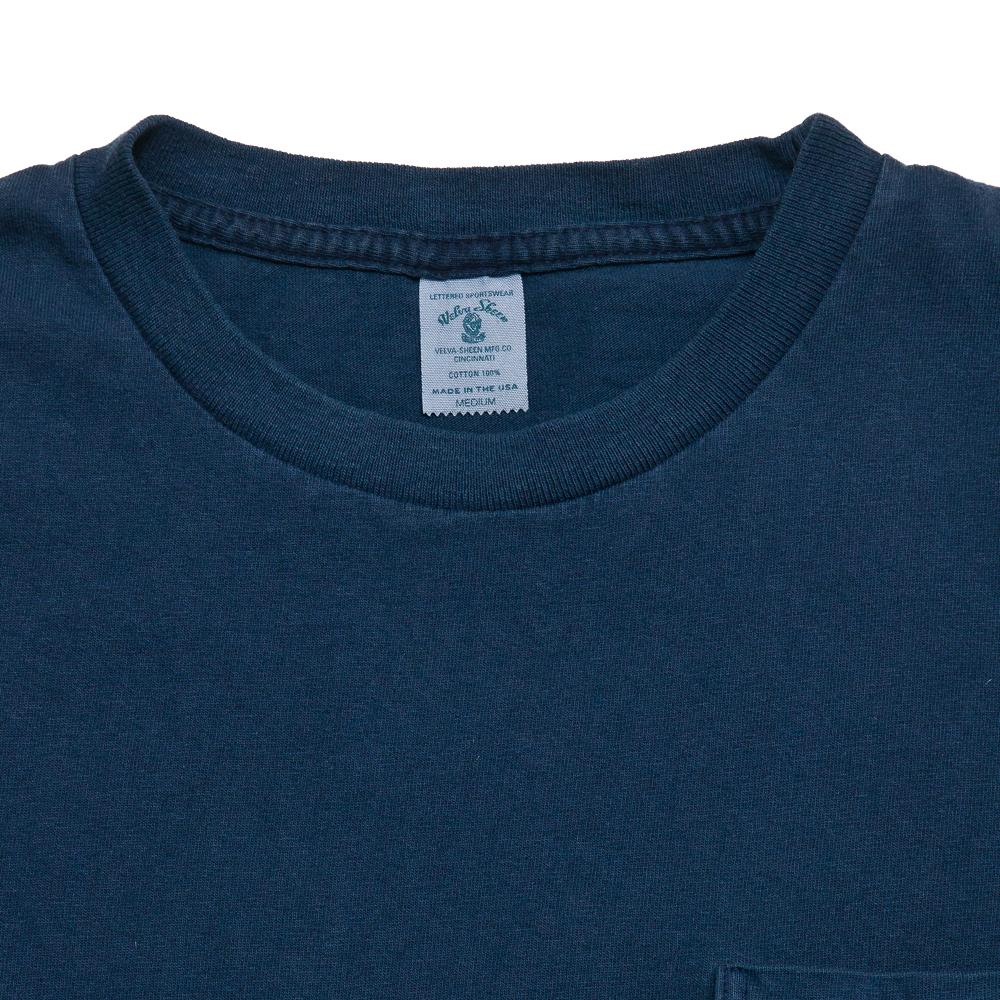 Velva Sheen Pigment Dyed Pocket T-Shirt Dark Navy at shoplostfound, neck