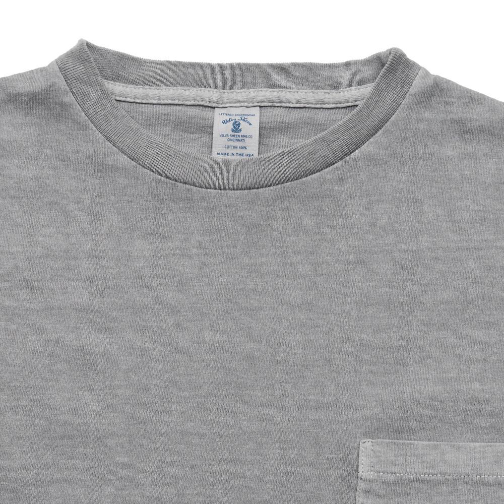Velva Sheen Pigment Dyed Pocket T-Shirt Grey at shoplostfound, neck