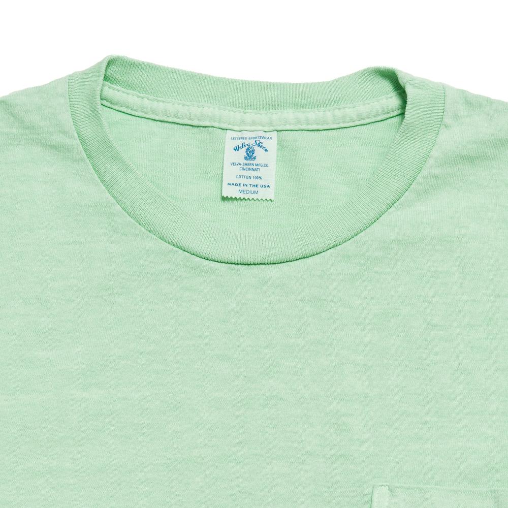 Velva Sheen Pigment Dyed Pocket T-Shirt Lime Green at shoplostfound, neck