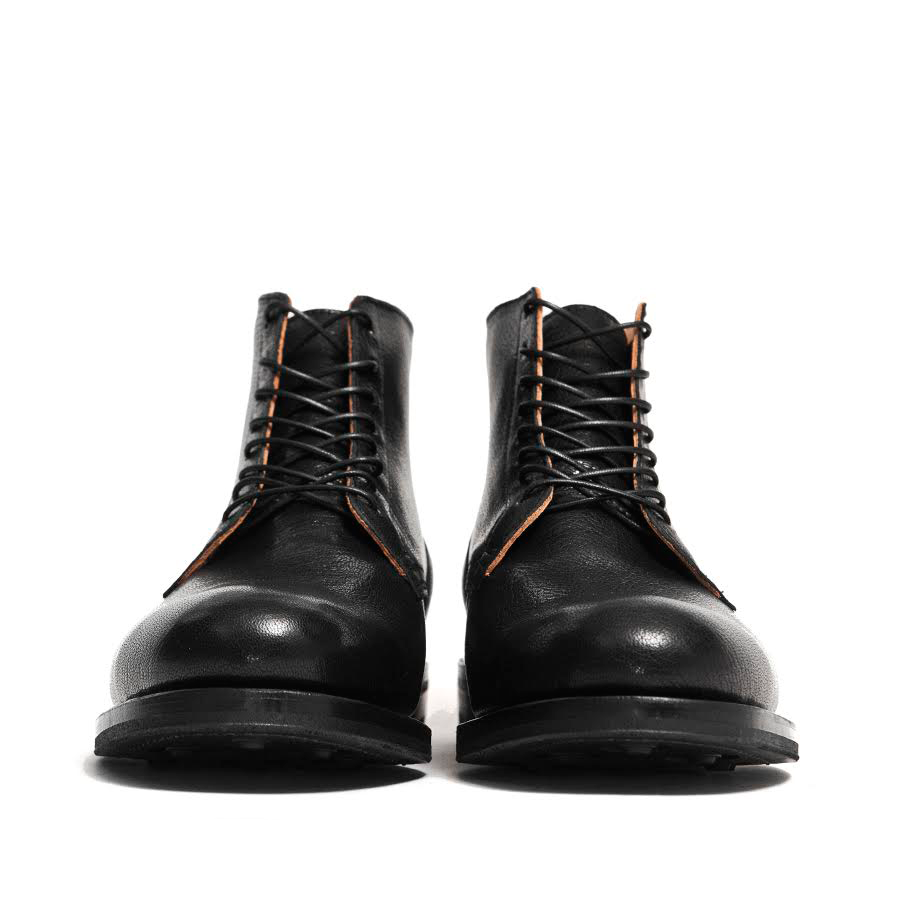 Viberg Black Goat Service Boot at shoplostfound in Toronto, front