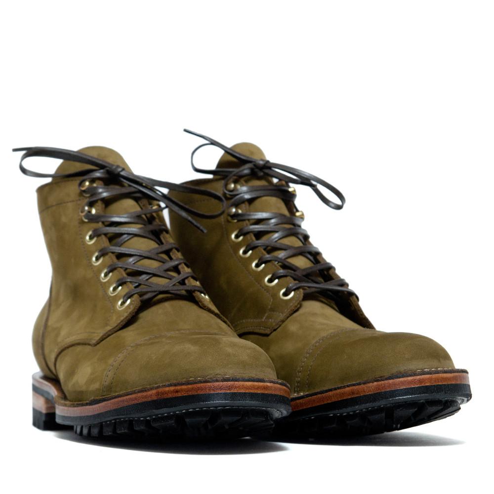 Viberg Olive Nubuck Cap Toe Service Boot at shoplostfound, 45