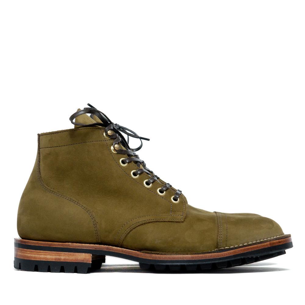 Viberg Olive Nubuck Cap Toe Service Boot at shoplostfound, side