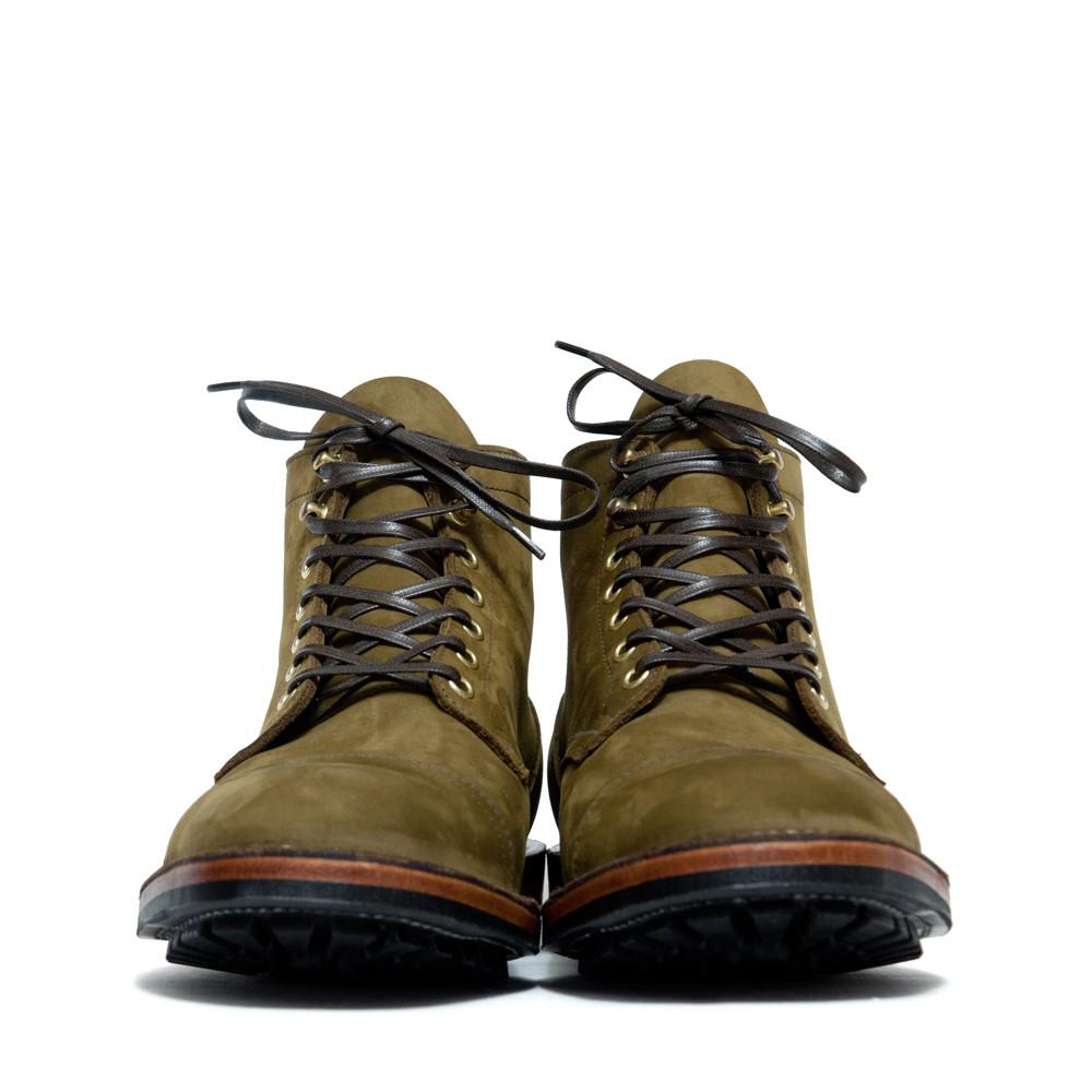 Viberg Olive Nubuck Cap Toe Service Boot at shoplostfound, front