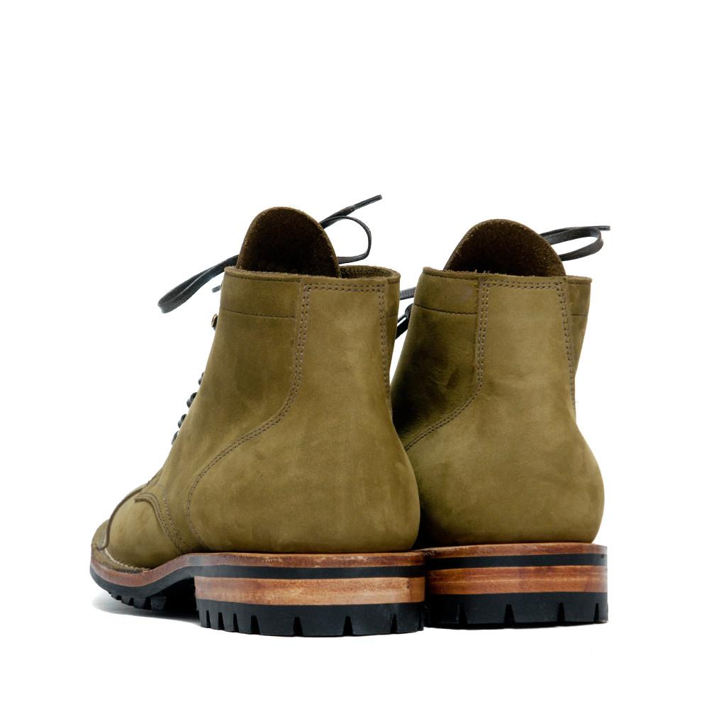 Viberg Olive Nubuck Cap Toe Service Boot at shoplostfound, back